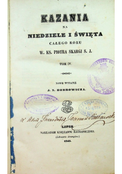 Kazania na niedziele i święta całego roku tom IV 1843 r.