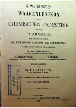 Weidinger's waarenlexikon der chemischen industrie 1896 r.