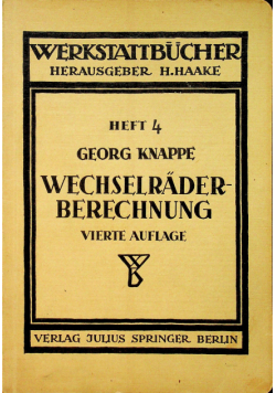Wechselraderberechnung fur Drehbanke 1940r.