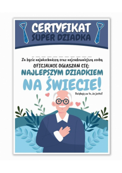 Certyfikat A4 Dzień Super Dziadka 5szt