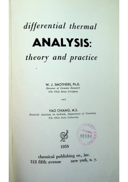 Differential thermal ananlysis theory and practice