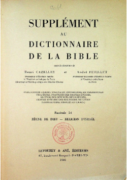 Supplement au Dictionnaire De La Bible Fascicule 54