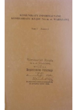Komunikaty Informacyjne Komisariatu Rządu na m. st. Warszawę tom I zeszyt 2