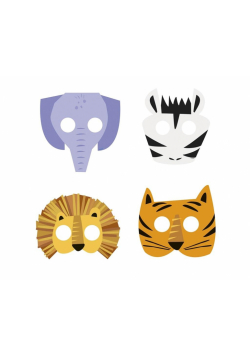 Maski papierowe Animal Safari 4 wzory 8 szt.