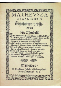 Mathevsz Cyganskiego  reprint z 1584