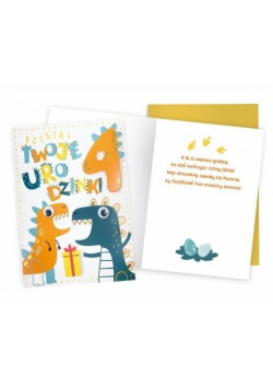 Karnet Urodziny 4 dinozaury