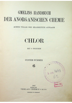 Gmelins Handbuch der Anorganischen Chemie Chlor 1927 r.