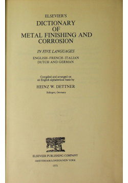 Elsevier's Dictionary of metal finishing and corrosion