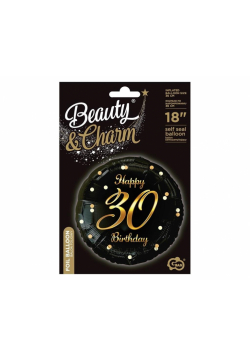 Balon foliowy B&C Happy 30 Birthday czarno-złoty