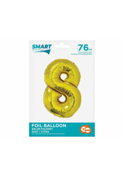 Balon foliowy cyfra 8 złota Smart 76cm