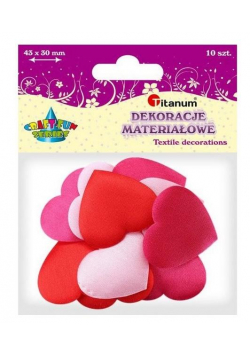 Aplikacje materiałowe serca 43x30mm mix 10szt
