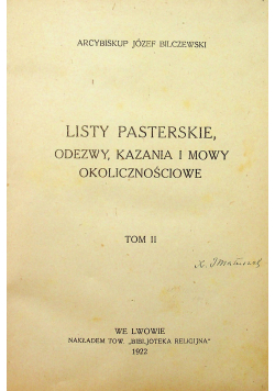 Listy pasterskie odezwy kazania i mowy okolicznościowe Tom II 1922 r