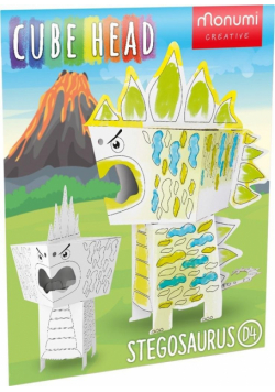 Cube head. Dino. Stegozaur. Złóż i pokoloruj