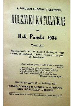 Roczniki Katolickie na Rok Pański 1934 tom XII 1934 r.