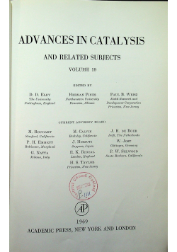 Advances in catalysis vol 19