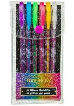 Długopisy żelowe z brokatem Rainbow 6szt