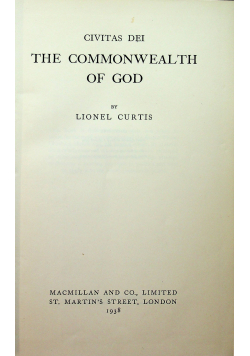 Civitas dei The Commonwealth of God 1938 r.