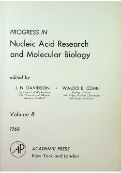 Progress in nucleic acid research and molecular biology volume 8