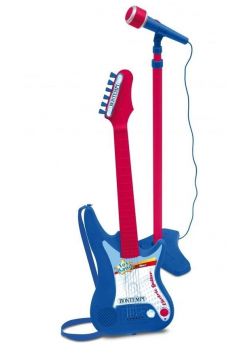 Gitara elektryczna z mikrofonem na statywie
