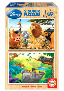 Puzzle 2x50 Król Lew/Księga dżungli (drewniane) G3