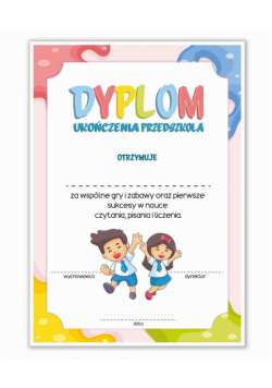 Dyplom A4 ukończenia przedszkola - różowy 10 szt