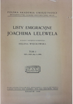 Listy emigracyjne Joachima Lelewela tom I 1948r.