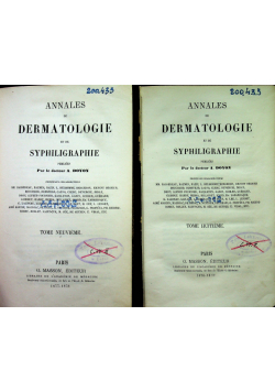 Annales de Dermatologie et Syphiligraphie tom od I do II  ok 1878 r