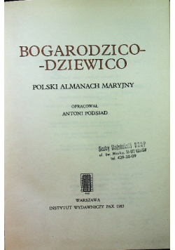 Bogarodzico Dziewico polski almanach Maryjny