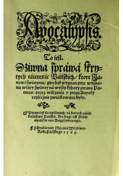 Apocalypsis to jest dziwna sprawa skrytych tajemnic Pańskich 1876r