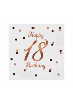 Serwetki Happy 18 Birthday białe 33x33cm 20szt