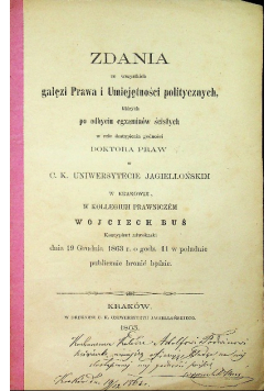 Zadania ze wszystkich gałęzi Prawa i Umiejętności politycznych 1863 r.