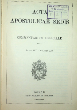 Acta apostolicae sedis Annus XIX Volumen XIX 1927 r.