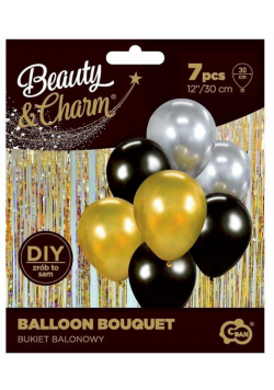 Balony Beauty&Charm bukiet złoto-czar. 30cm 7szt