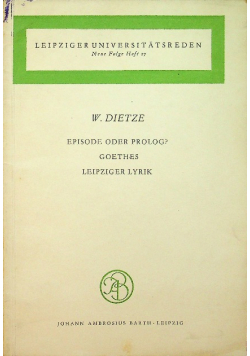 Episode oder Prolog Goethes Leipziger Lyrik