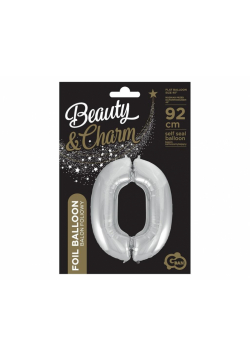Balon foliowy cyfra 0 Beauty&Charm srebrna 92cm