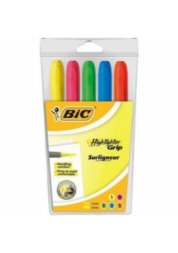 Zakreślacz Highlighter Grip 5 kolorów etui BIC