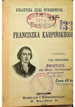 Pamiętniki Franciszka Karpińskiego 1898 r.