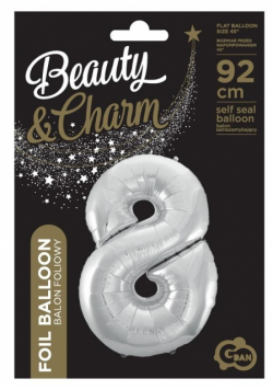 Balon foliowy cyfra 8 Beauty&Charm srebrna 92cm