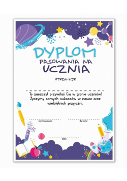 Dyplom A4 pasowania na Ucznia - Kosmos 20szt