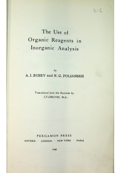 The use od Organic in Inorganic Analysis