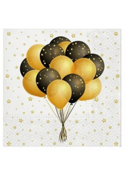 Serwetki Balony czarno-złote 33x33cm 20szt