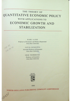 The theory of quntitative economic policy with applications to economic growth and stabilization