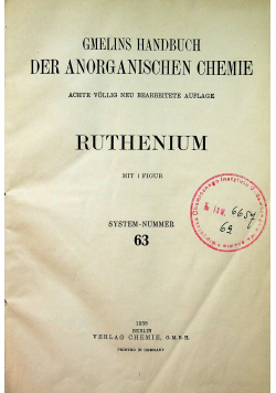 Gmelins Handbuch der anorganischen chemie 63 Ruthenium 1938 r.