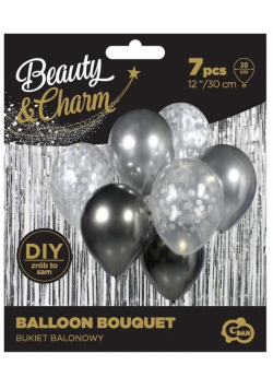 Balony Beauty&Charm bukiet srebrne 30cm 7szt