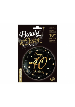 Balon foliowy Happy 40 Birthday czarno-złoty 45cm