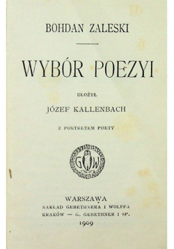 Zaleski Wybór poezyi reprint z 1909 r Miniatura