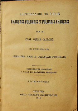 Dictionnaire de poche francais polonais et polonais francais 1919r