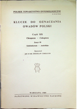 Klucze do oznaczania owadów Polski Część XIX Chrząszcze Coleoptera Zeszyt 95