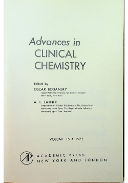 Advances in Clinical Chemistry Volume 15