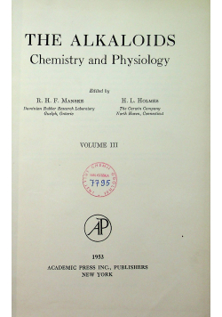 The alkaloids Chemistry and physiology tom III